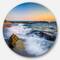 Designart - White Waves Crashing on Rocks' Seascape Metal Circle Wall Art